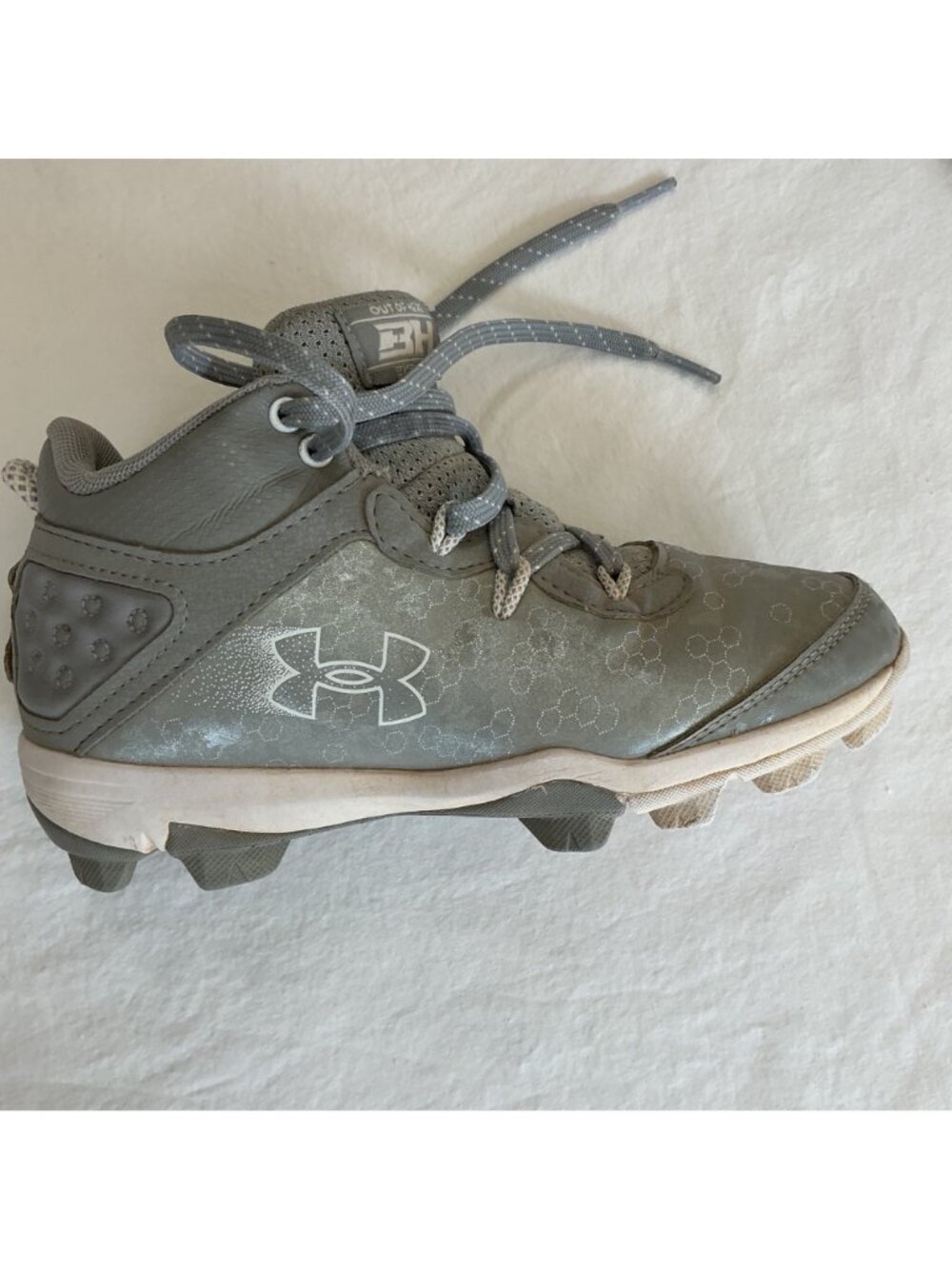Under Armour UA Harper 8 Gray Mid Youth Baseball Cleats Boys size 2 - Picture 6 of 11